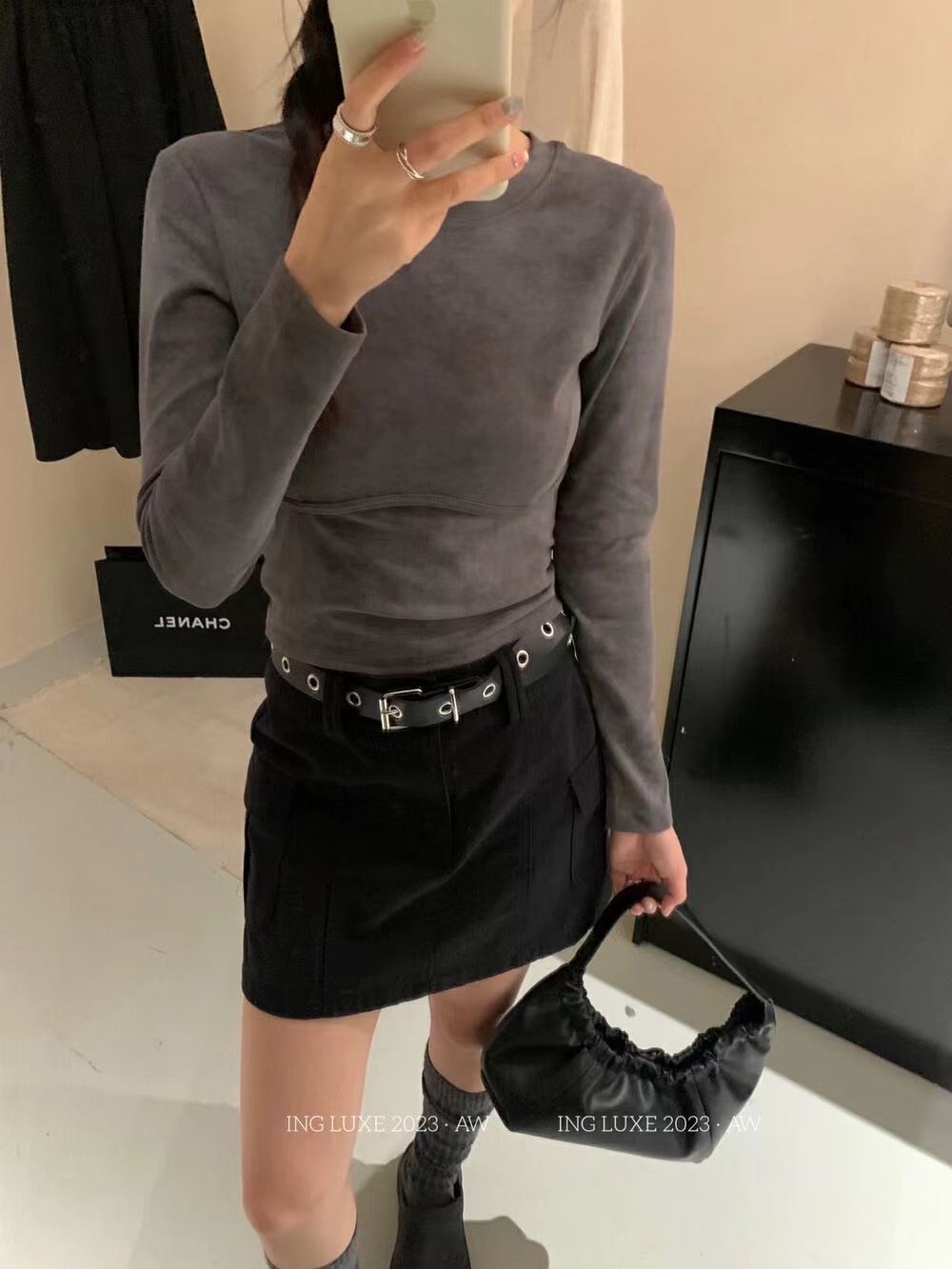 歐貨美式辣妹扎染短款長袖t恤女2023秋季新款修身顯瘦打底衫上衣