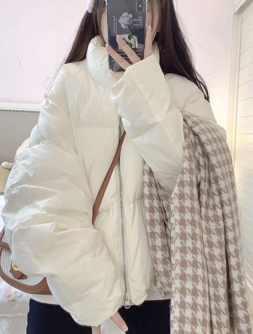 New white down jacket for small students, women's thickened, warm and loose design, niche bread jacket, winter