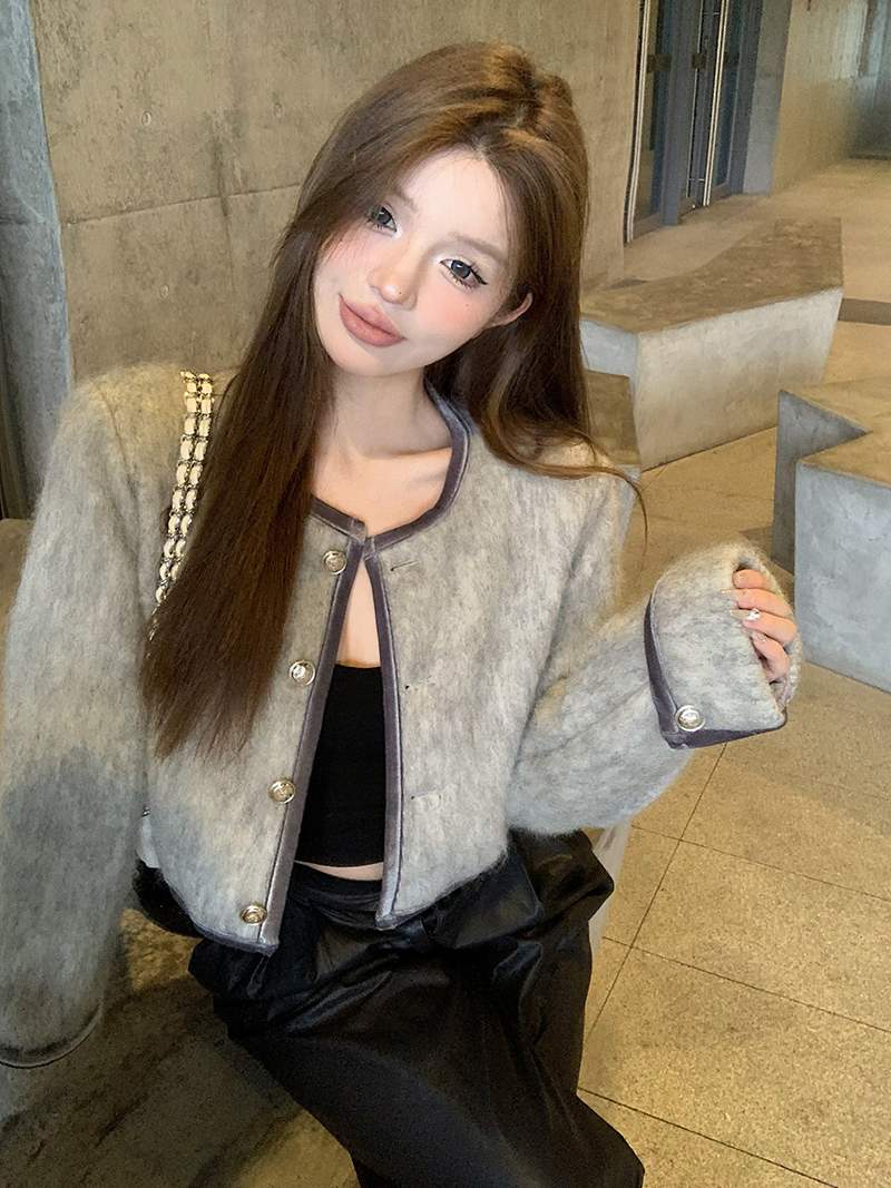 實拍！小香風撞色長袖外套女秋季高級感氣質寬鬆短款上衣2296