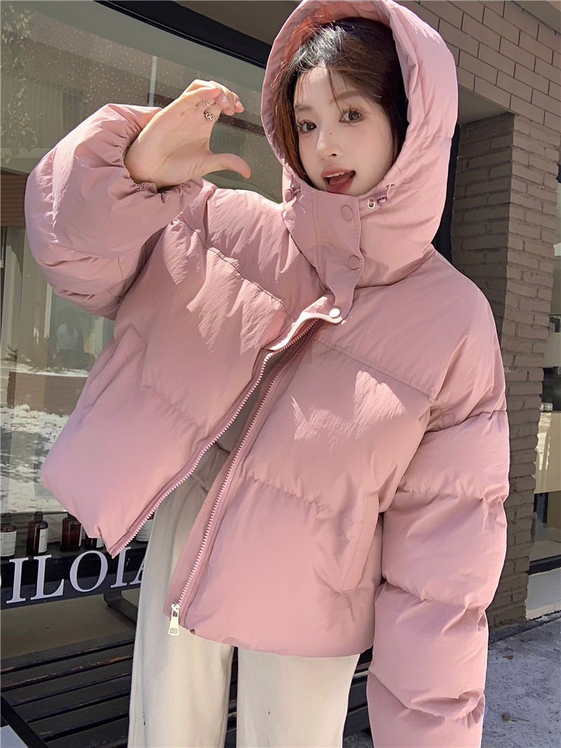 New Korean style loose and thickened hooded baker's jacket with a sense of design for small women, long-sleeved cotton jacket, real shot