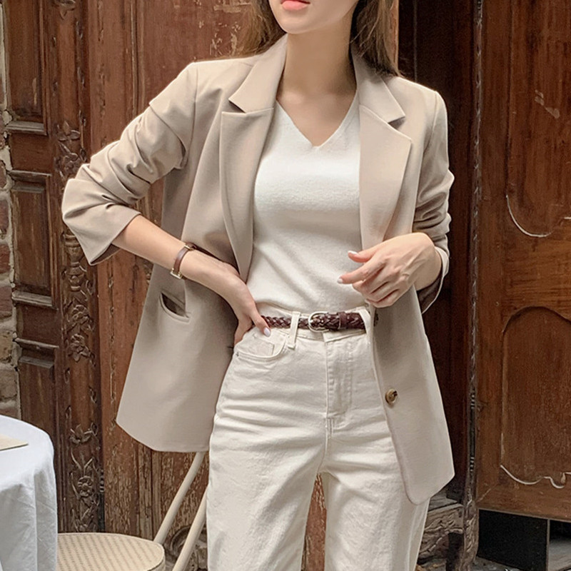 Korean style two-button simple temperament suit top 2023 autumn new small long-sleeved solid color coat suit jacket