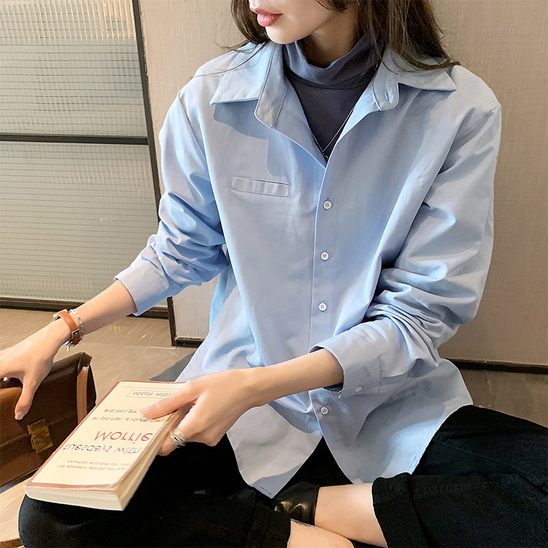 襯衫女長袖春秋韓版女裝百搭寬鬆bf慵懶風打底衫襯衣時尚上衣