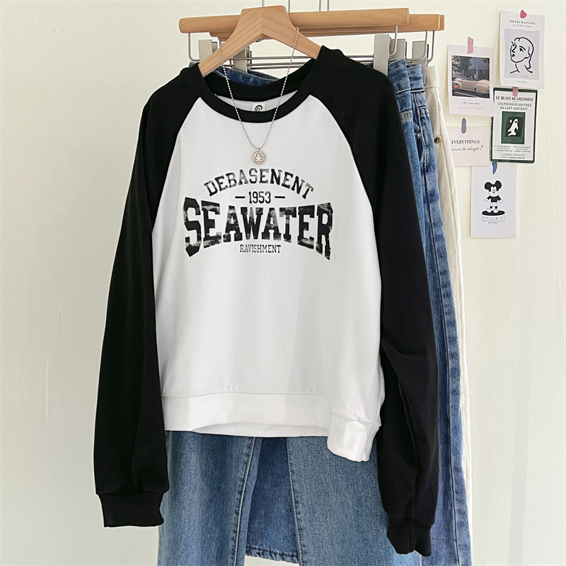 Soft waxy brushed warm autumn and winter letter printed raglan sleeves round neck pullover sweatshirt for women Korean autumn loose and slim
