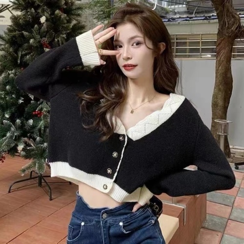 French V-neck sweater design niche women's spring  new high-end short knitted cardigan top