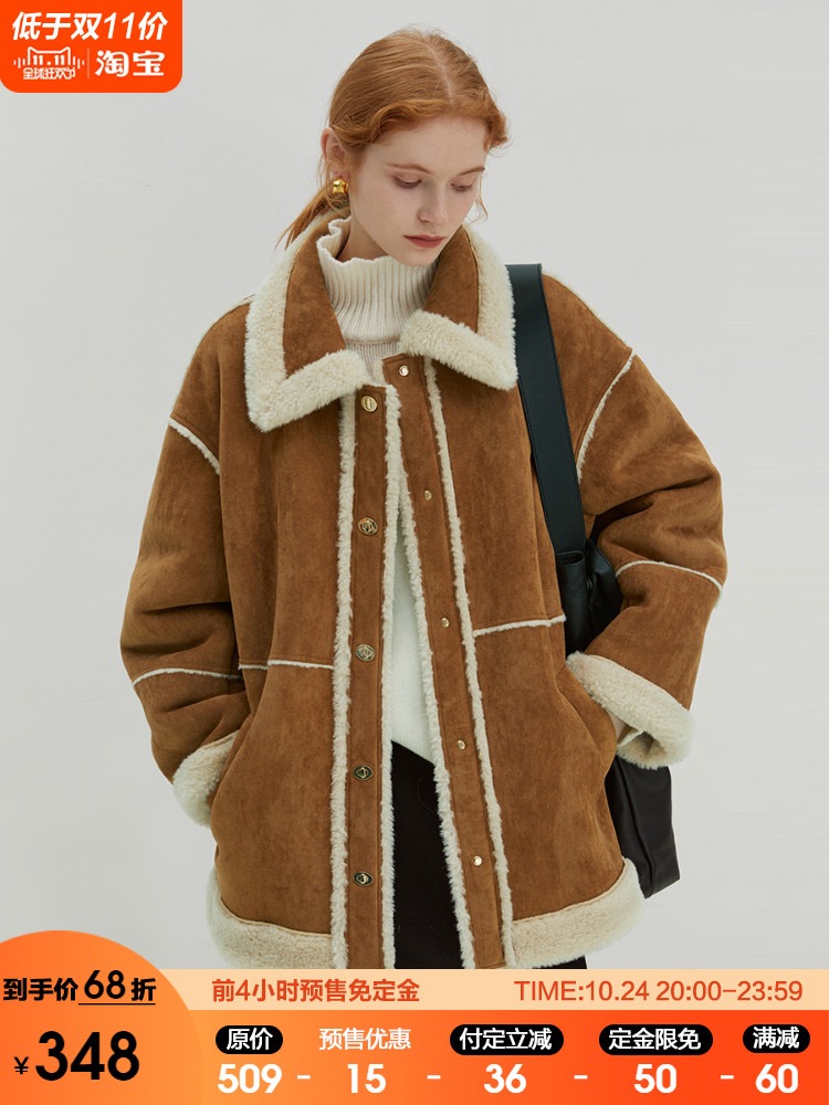 Winter sheep tendon fur one-piece jacket for women with velvet and thickened imitation lamb hair design fur