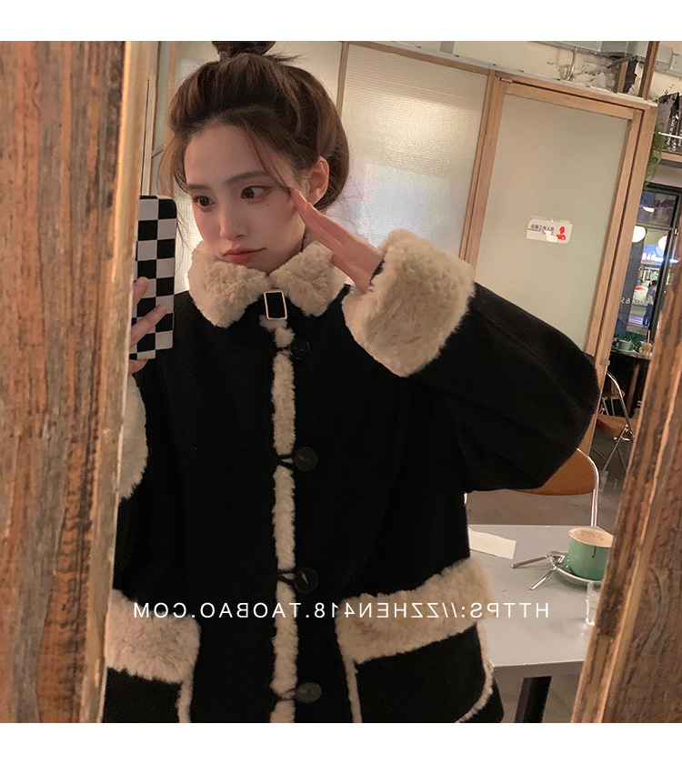 2023 winter women's tops small fragrant style small plus velvet thickened lamb wool short coat for women autumn and winter