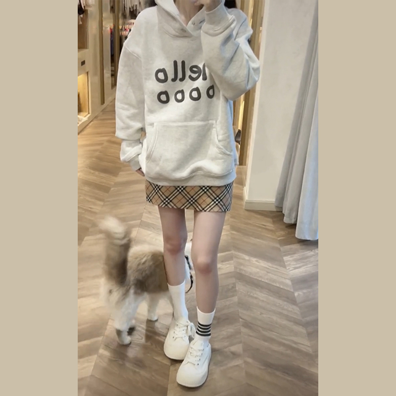 秋冬季新款慵懶風oversize連帽衛衣女復古設計感寬鬆薄款上衣外套