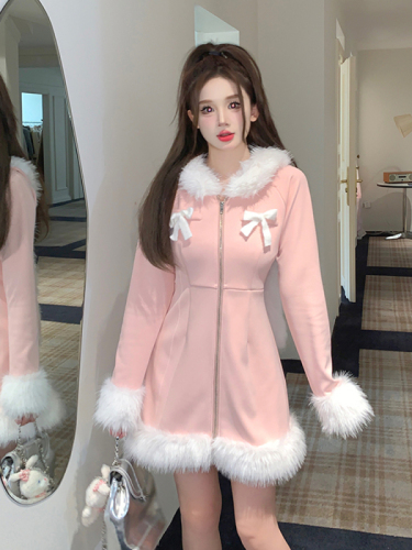 Real shot of sweet furry bunny plush hooded dress