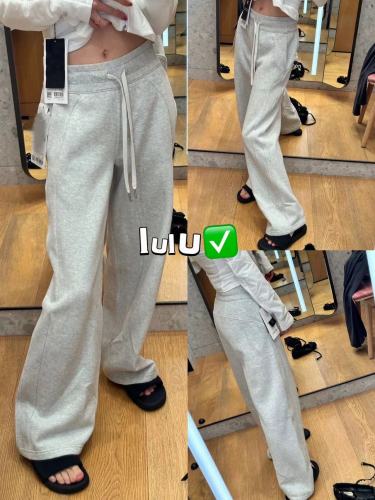 Lulu Yoga Pants Scuba Women's Mid-Waist Wide Leg Pants  Autumn/Winter Loose Slimming Drawstring Straight Leg Pants
