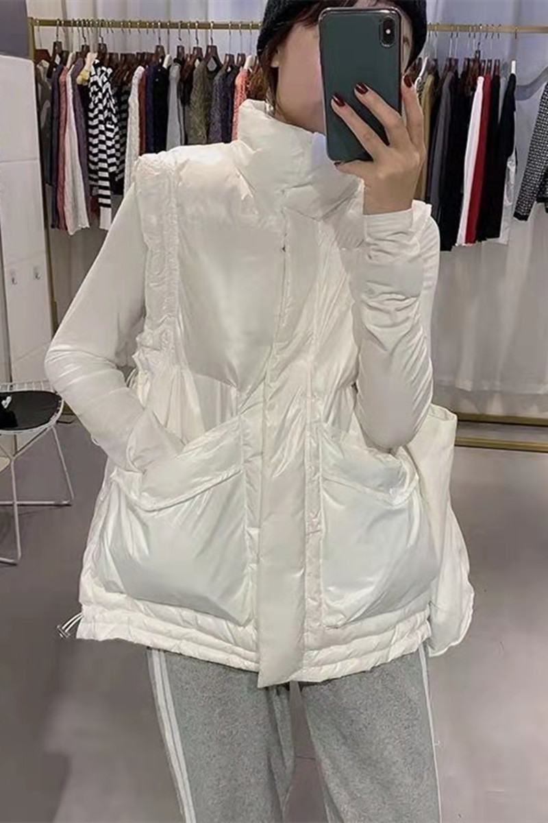 棉無袖馬甲輕薄歐洲站女坎肩秋冬季羽絨棉外套短款背心抽繩棉服潮