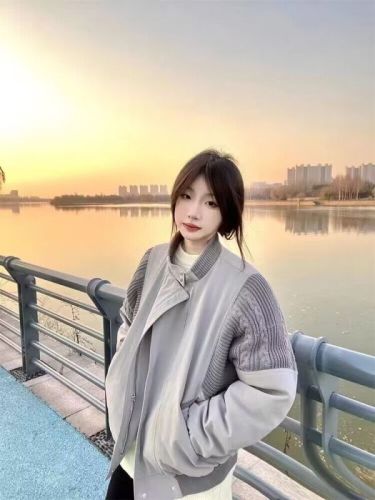 美式复古灰色针织棒球服男女2023春季新款韩版设计感潮牌夹克外套