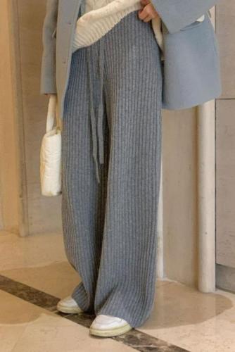 INS blogger's same style Korean style knitted pit wide-leg pants vsbaby blue woolen single-breasted jacket and woolen coat