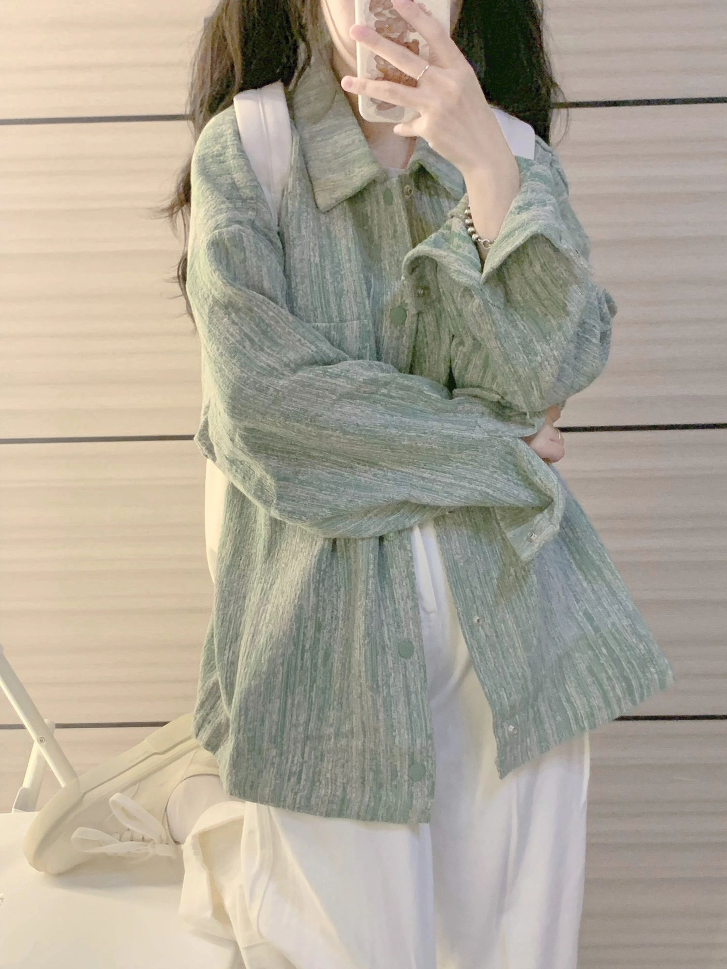 Xiaoxiangfeng tie-dye green jacket for women spring and autumn 2023 new style lazy style retro loose top trend