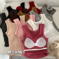 Actual shot of autumn and winter Korean style brushed thickened warm sleeveless vest with chest pad and slim slimming bottoming top
