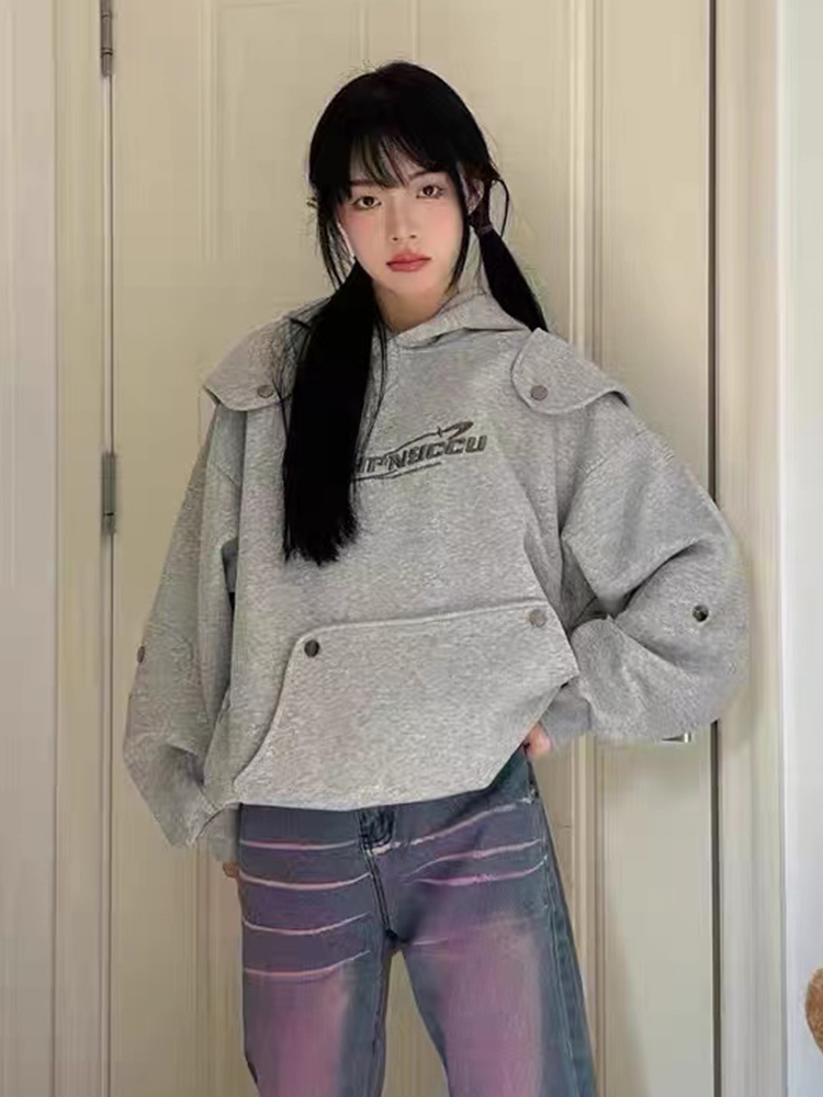華棉複合刺繡 歐美高街連帽衛衣男女春秋季情侶百搭長袖上衣