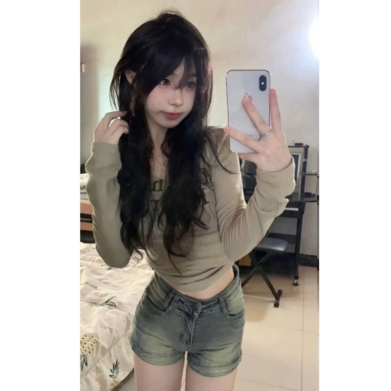 260克莫代爾1*1韓版U領長袖印花t恤秋季新款胖mm氣質休閒修身