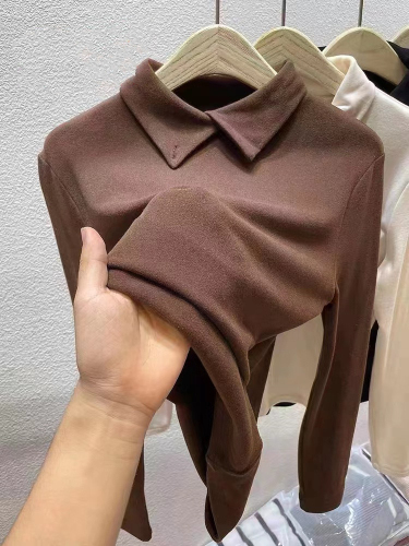 Polo collar German velvet bottoming shirt for women winter 2023 autumn and winter new style shirt fashionable and stylish inner with velvet thickened top