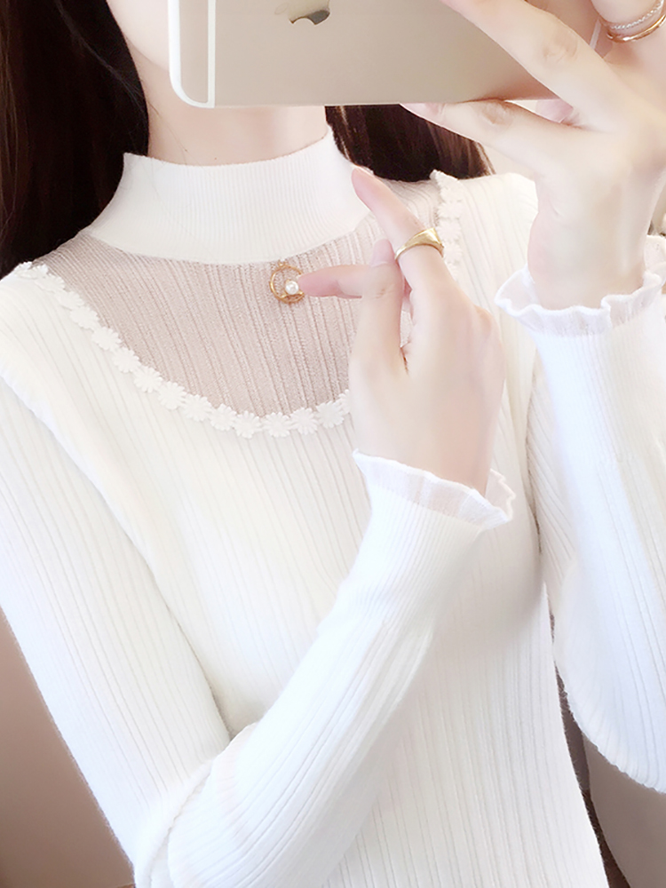 半高領薄款毛衣打底衫女春秋2023內搭上衣女新款短款修身針織衫