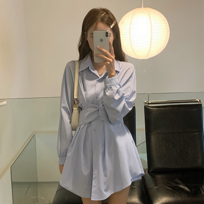 港風套裝女復古chic早秋上衣新款網紅洋氣襯衫裙