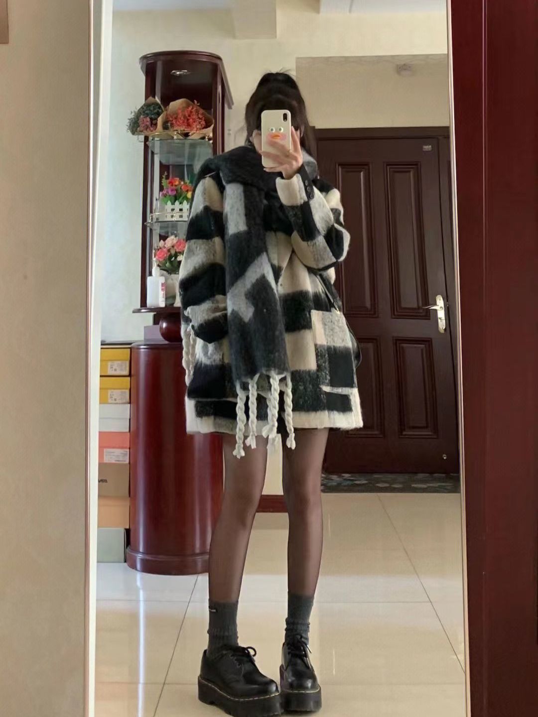 Quilted Korean plaid woolen blazer women's autumn and winter loose temperament thickened woolen coat