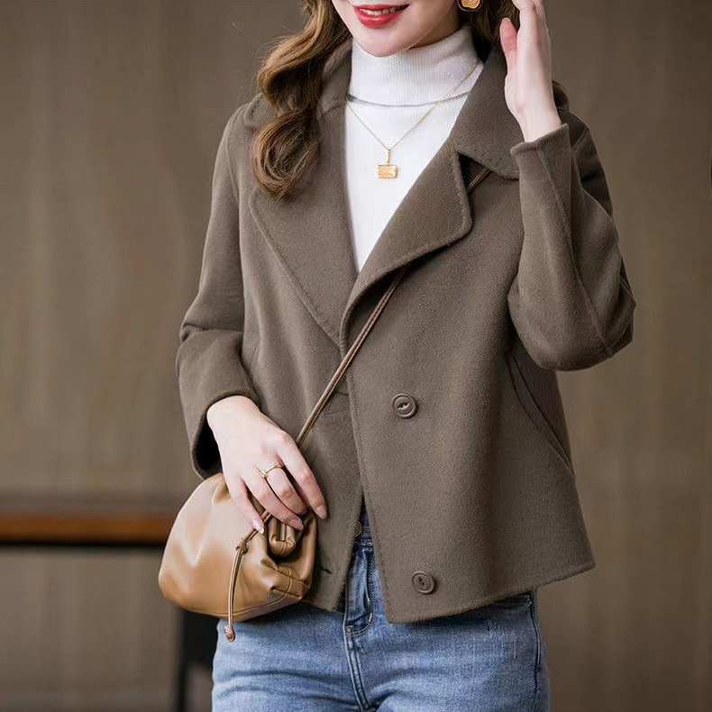 外套女秋款外穿小個子雙面呢大衣女短款毛呢外套潮2023年新款女裝