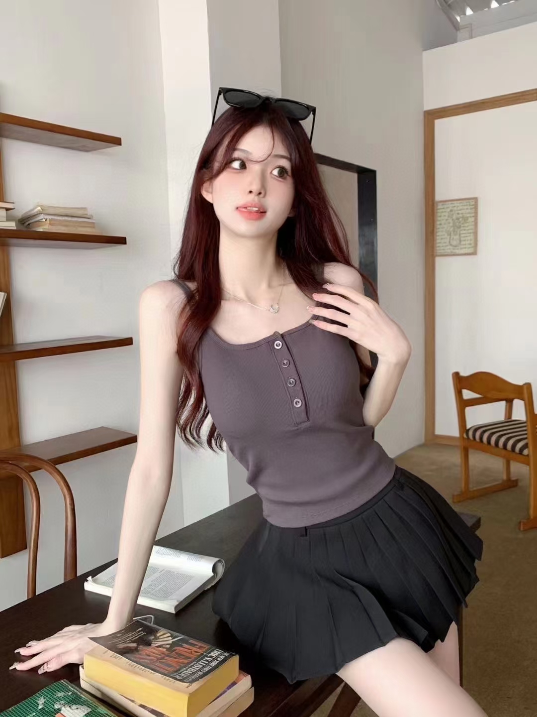 韓系ins簡約百搭磨毛吊帶胸墊免穿內衣內搭打底小吊帶背心女
