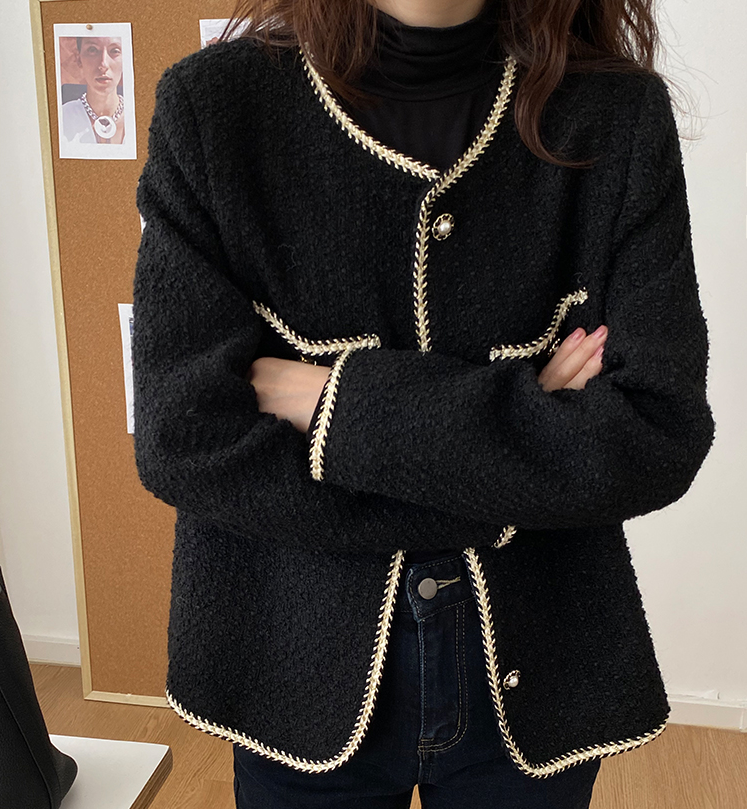秋冬新款黑色小香風高級感小個子法式名媛夾棉加厚外套M-4XL200斤