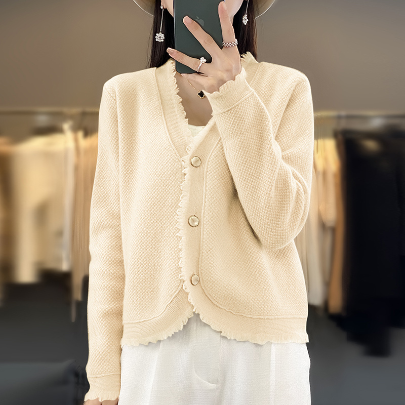 小香風外套女2023新款小個子短款上衣白色毛衣外搭針織開衫秋