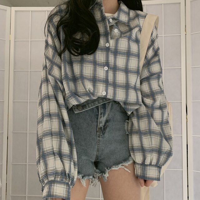 Spring and Autumn Plaid Jacket Women's Korean Style Loose Top Women's Sun Protection Shirt Summer New Long Sleeve Thin Sun Protection Shirt