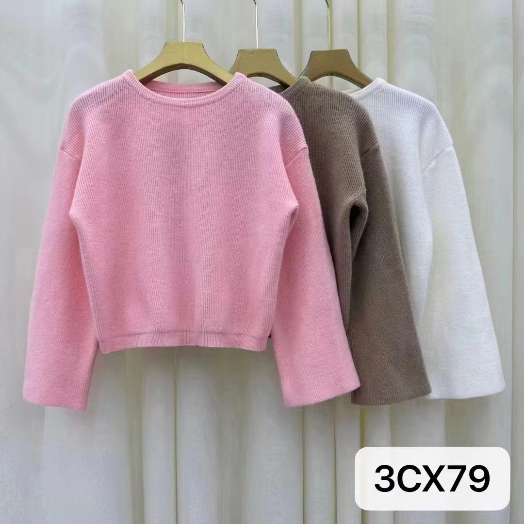 Design niche trumpet sleeve top short knitted sweater for women 2023 new autumn and winter inner bottoming long-sleeved sweater