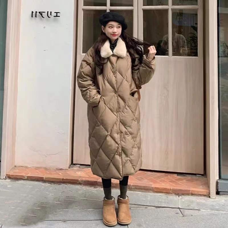 Lingge cotton coat 2023 new women's winter ins Hong Kong style Korean style mid-length down cotton coat trendy