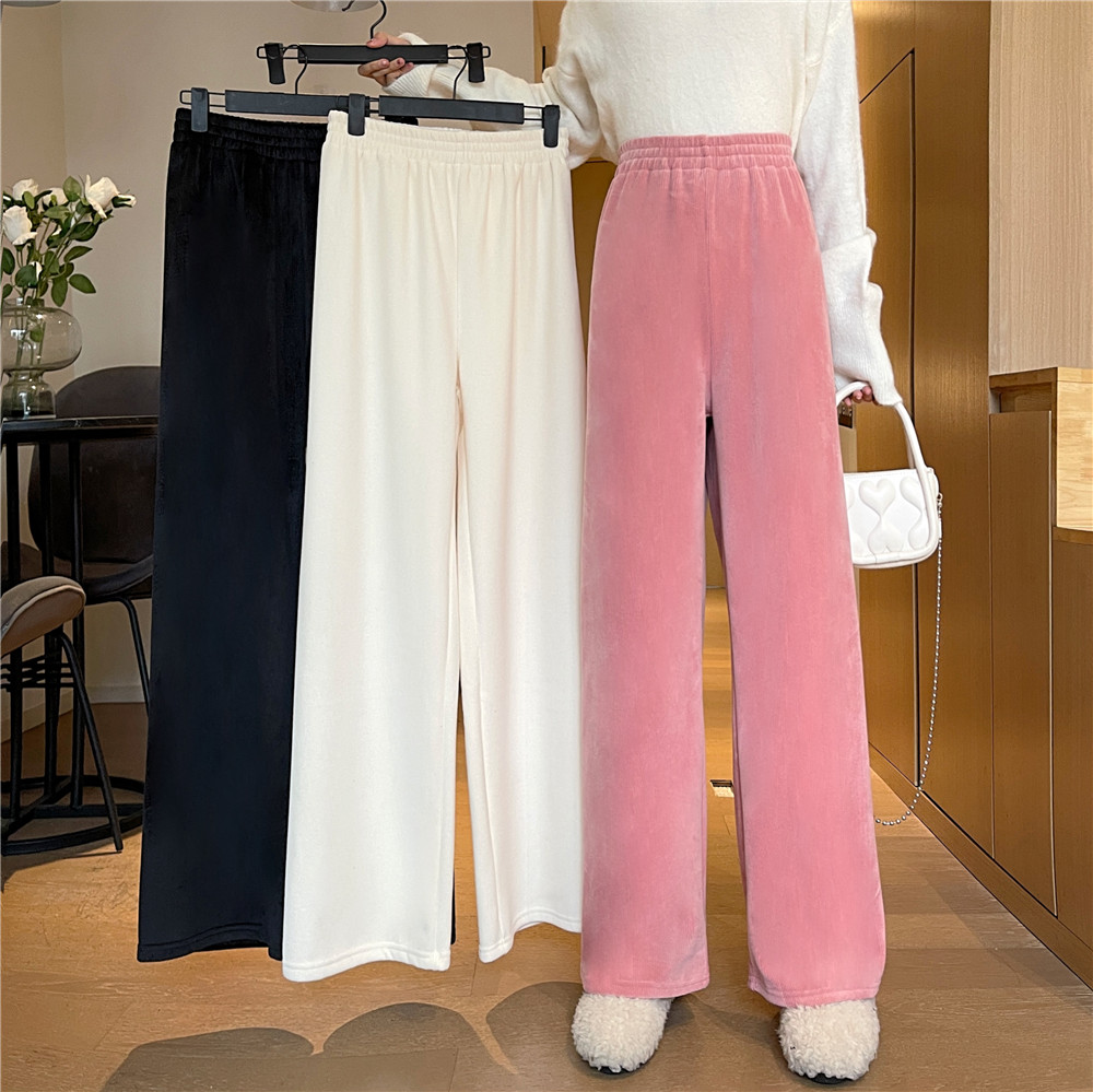 Actual shot~Korean style thickened velvet wide-leg pants, loose high-waisted straight-leg floor-length drapey casual pants for women