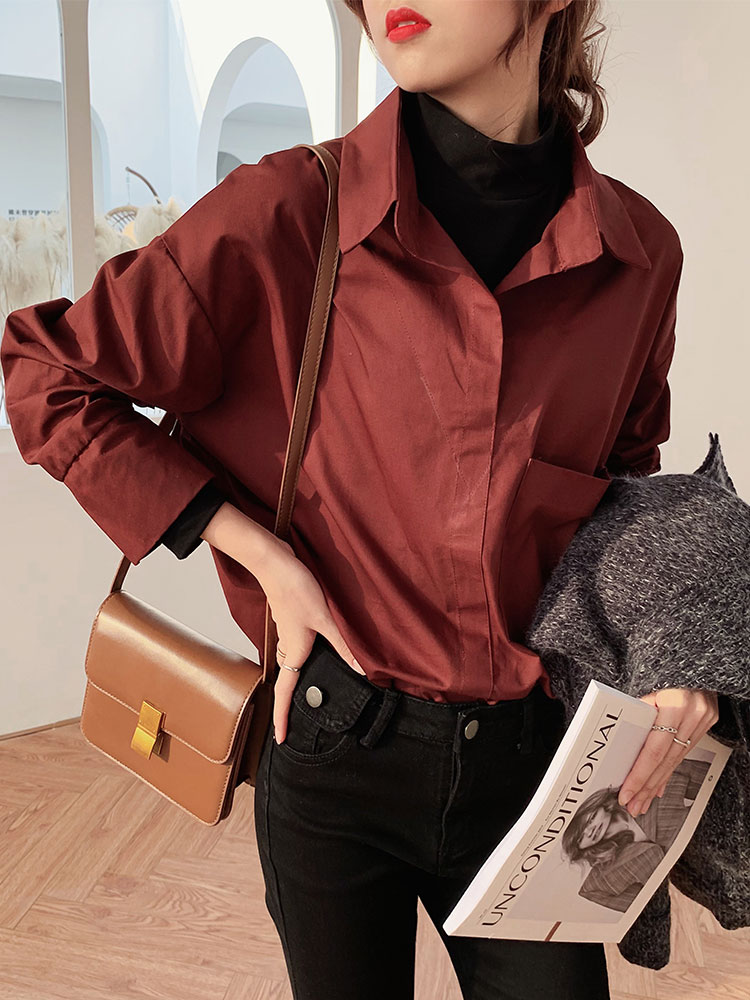 假兩件襯衫女秋冬設計感小眾拼接高領上衣疊穿長袖襯衣打底衫