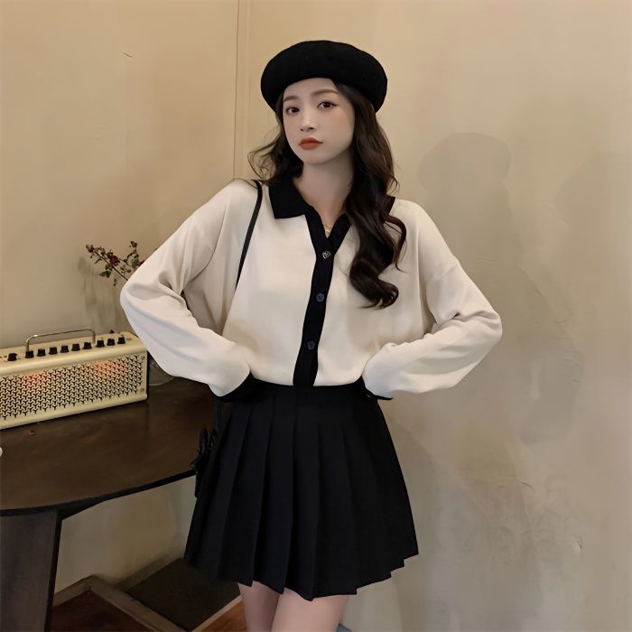 2023 Spring and Autumn Korean Style Student Style Long Sleeve Loose Design Knitted Sweater Slim Fit Versatile Cardigan Top Cool Silk