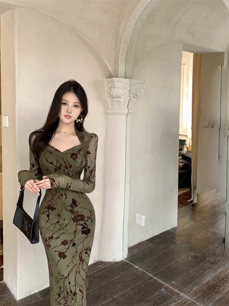 實拍~新中式扎染復古國風印染方領司藤高級感改良旗袍連衣裙