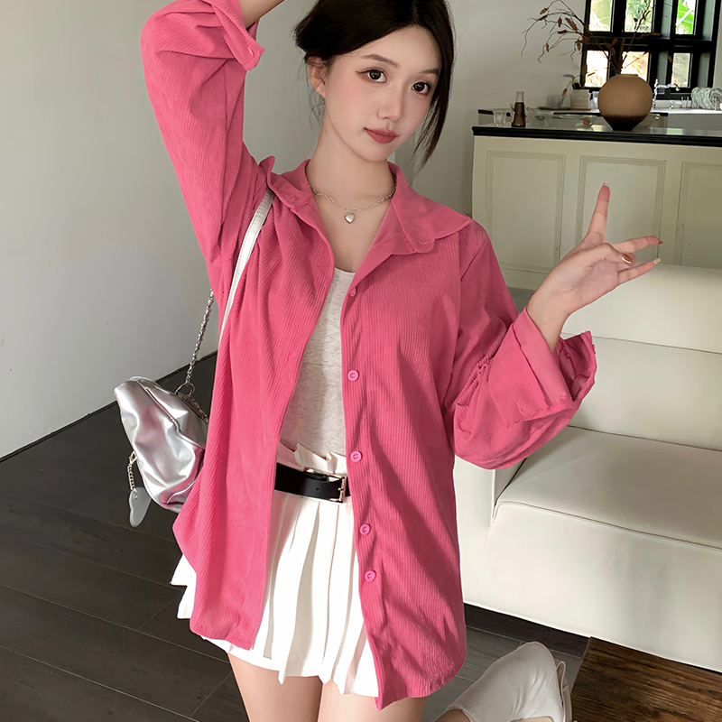 歐棉絨長袖襯衫女外套秋冬寬鬆氣質高級感燈芯絨上衣