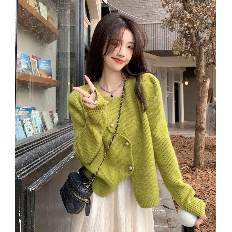 High-end irregular small fragrant knitted cardigan for women in autumn and winter soft and waxy loose short sweater jacket trendy