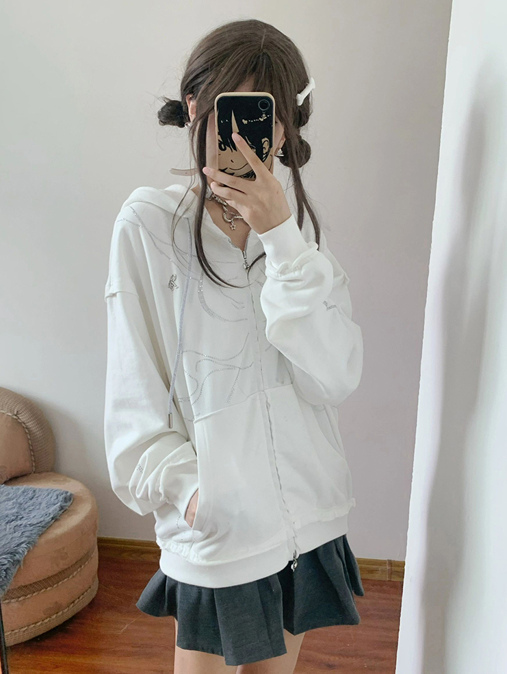 後包領雙層帽不起球配棉螺口 仿棉華棉複合310剋薄款衛衣女燙鑽
