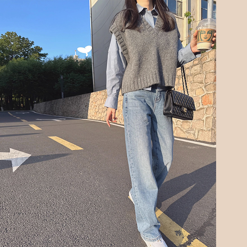 秋冬季外搭疊穿襯衫針織毛衣馬甲背心女裝2023年新款坎肩一整套裝