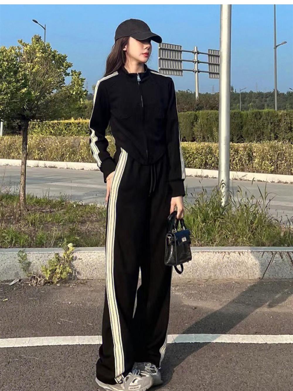 美式休閒百搭設計顯瘦修身運動兩件套套裝