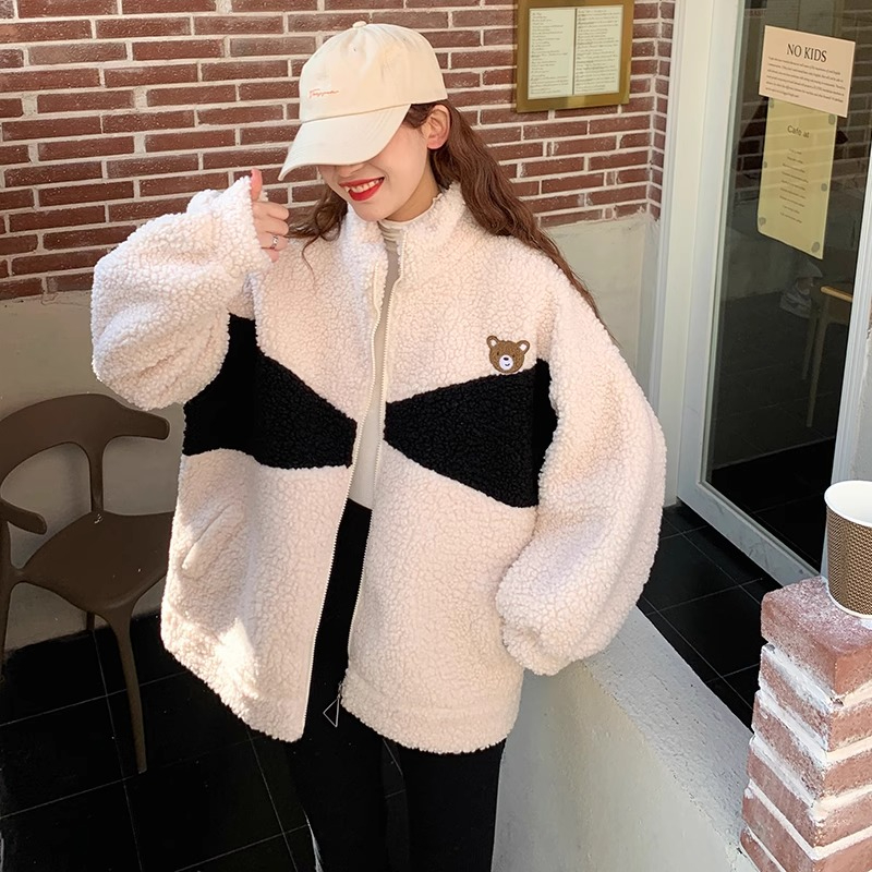 原版做工加絨加厚外套少女冬裝2023年新款棉服高中學生羊羔外套