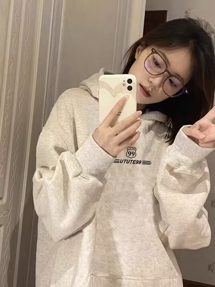Wool cotton surface Chinese cotton composite milk silk 300g silver fox velvet super soft 400g front printed hooded sweatshirt for women