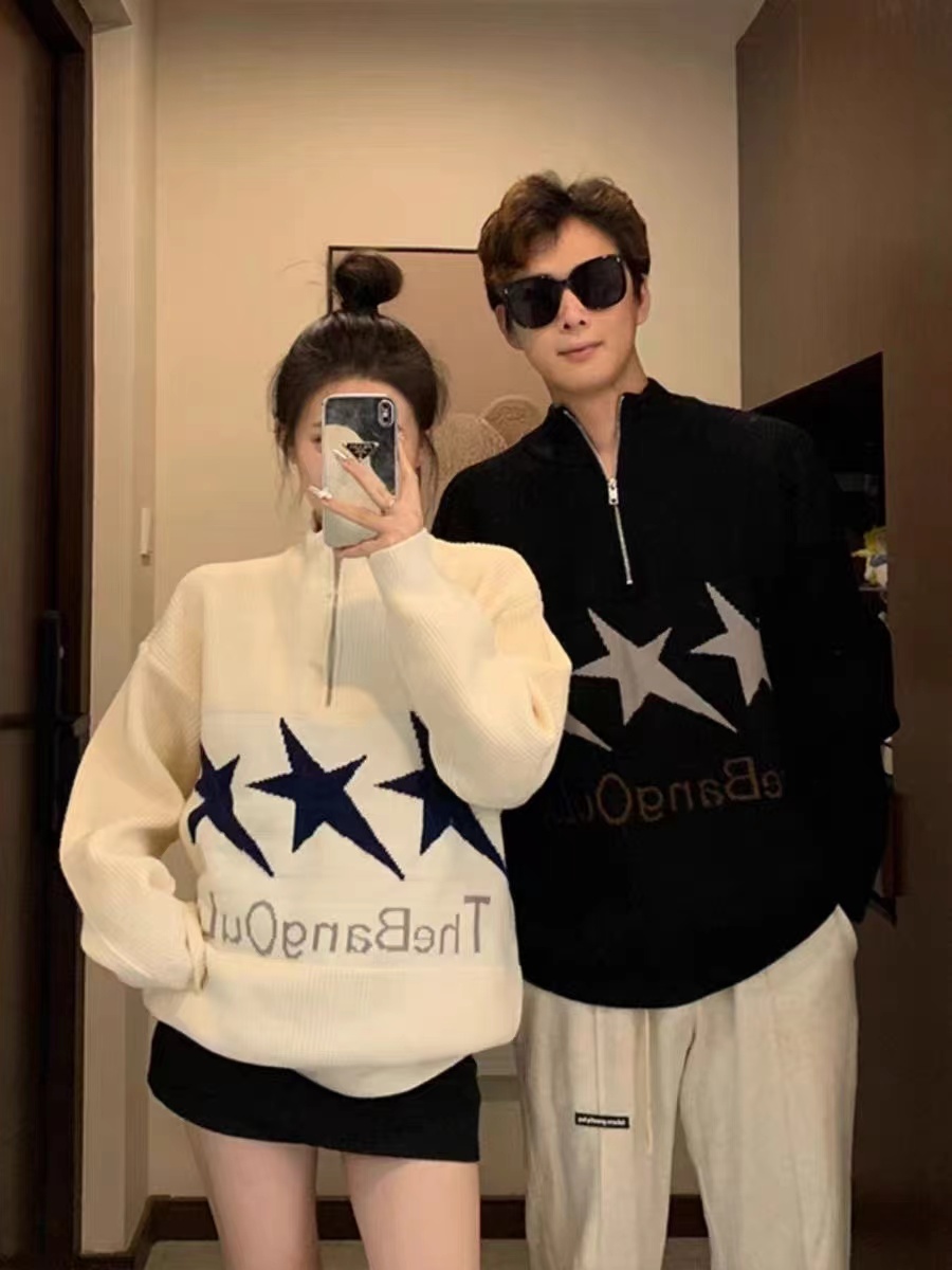 網紅超火情侶裝秋冬季星星毛衣高級感2023新款針織衫男女外穿加厚