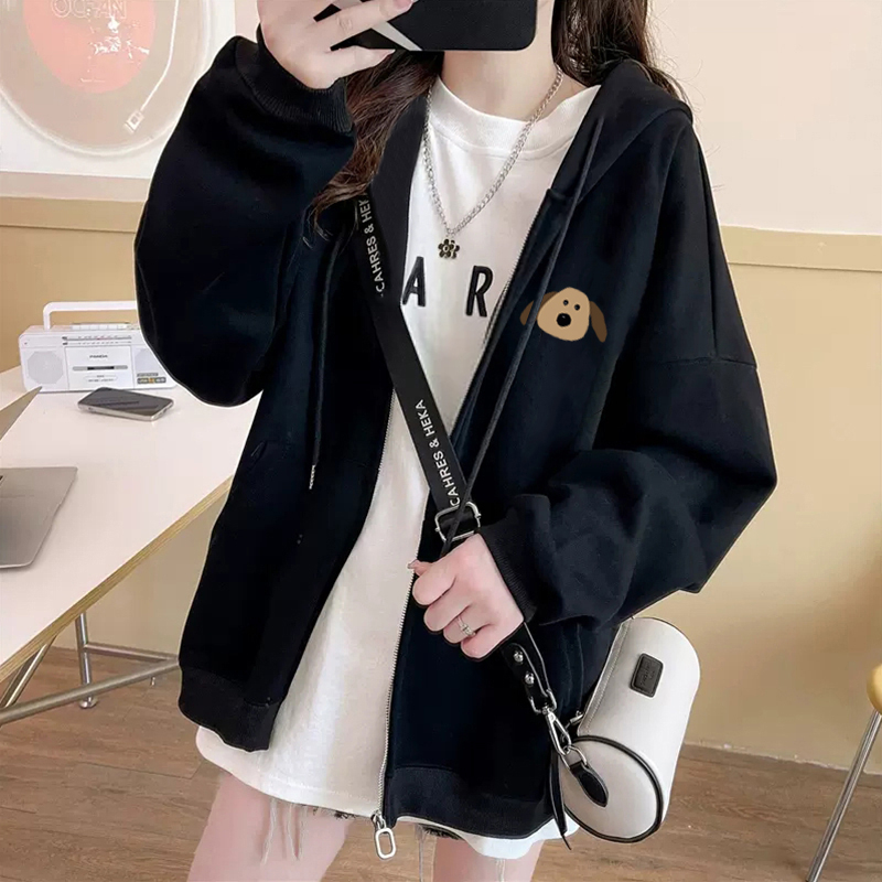 Pure cotton Chinese cotton 330g/420g autumn and winter Korean style loose and thin + velvet hooded casual sweatshirt for women