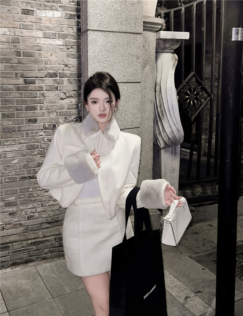 實拍 毛毛領毛呢外套女氣質高級感洋氣短款上衣