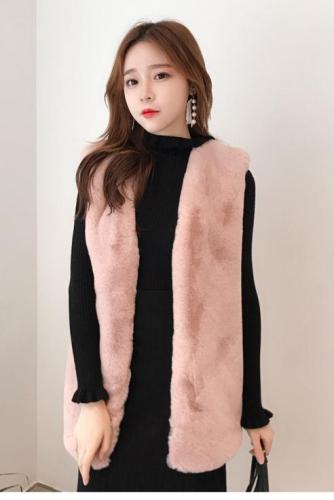  new autumn and winter Haining fur vest women's mid-length waistcoat slim imitation rex rabbit fur vest fur jacket