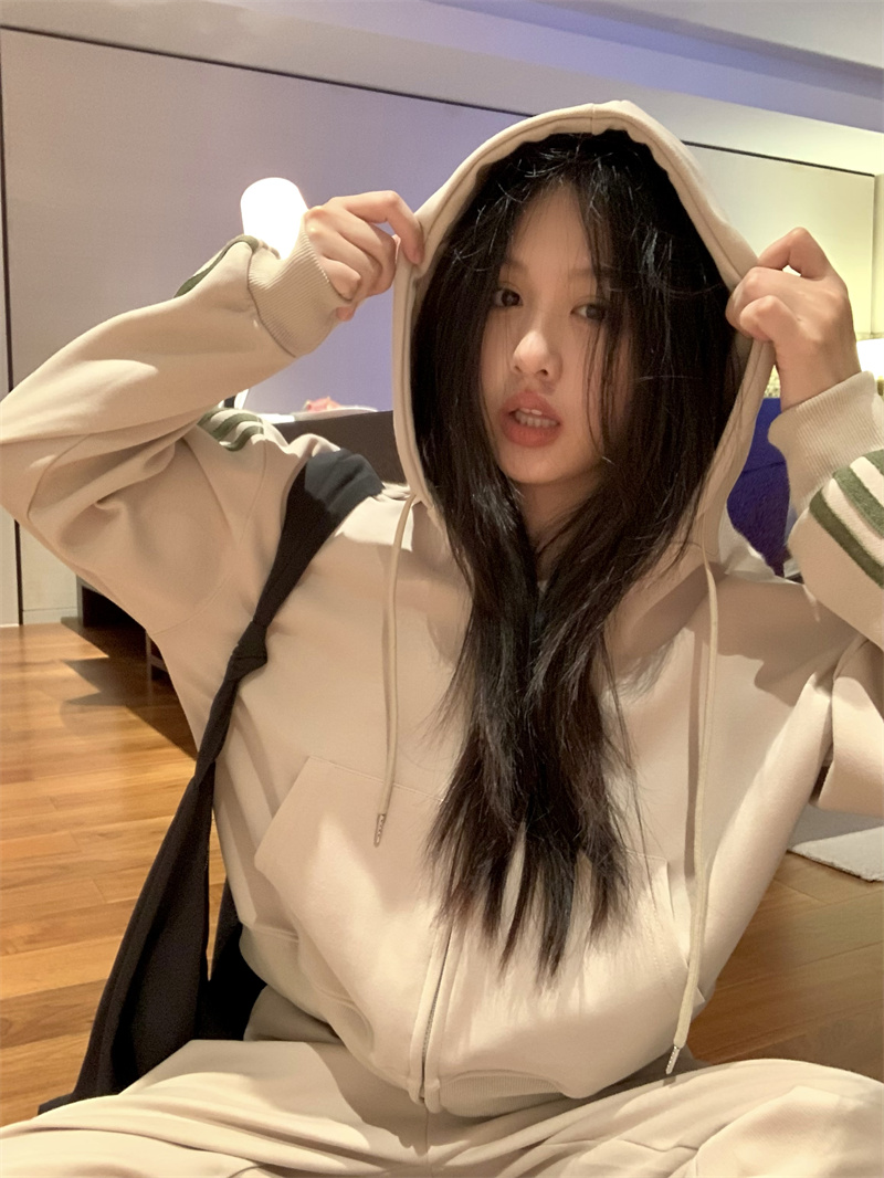 實拍 寬鬆套裝女袖子杆杆時尚顯瘦休閒兩件套潮入