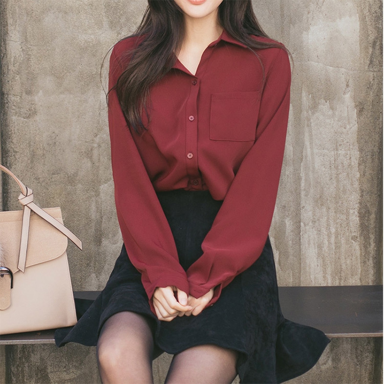 春款秋季襯衫女黑加絨長袖保韓版寬鬆長袖白色襯衣女