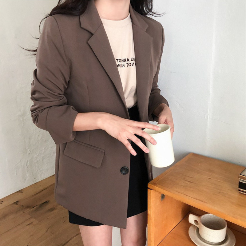 Horseshoe sleeve single-row 2-button casual suit top for women 2023 new solid color slimming waist blazer