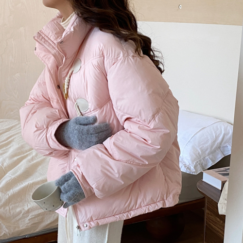 Actual shot of horn button winter new style women's short down jacket, stand collar, loose little man's bread jacket, cotton jacket